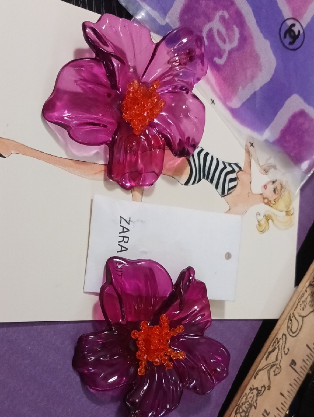 Zara Magenta Floral Acrylic Earrings with Orange Centers Studs , Light Weight